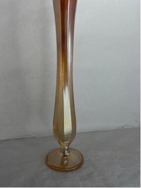 Antique Marigold Carnival Ribbed Glass Footed Bud Vase with Scalloped top